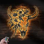 floral longhorn bull skull custom metal wall art led light cowgirl western life sign 1