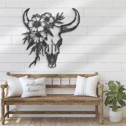 floral longhorn bull skull custom metal wall art led light cowgirl western life sign 4