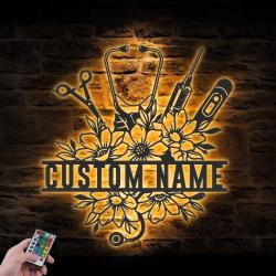 floral medical tool custom metal wall art led light medical instruments name sign 2