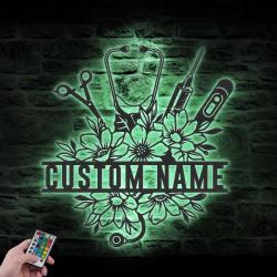 floral medical tool custom metal wall art led light medical instruments name sign 3
