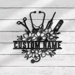 floral medical tool custom metal wall art led light medical instruments name sign 4