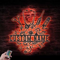 floral medical tool custom metal wall art led light medical instruments name sign 5