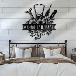 floral medical tool custom metal wall art led light medical instruments name sign 6