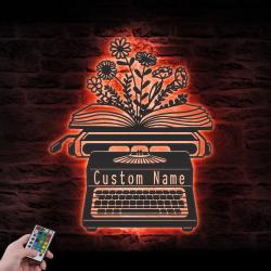 flower book writer custom metal wall art led light future author name sign 2