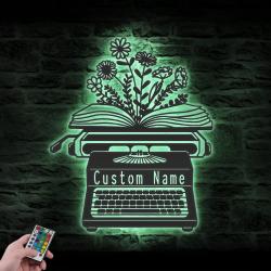 flower book writer custom metal wall art led light future author name sign 4