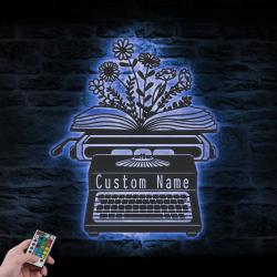 flower book writer custom metal wall art led light future author name sign 6