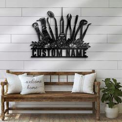 Flower Dental Tool Shop Custom Metal Wall Art LED Light