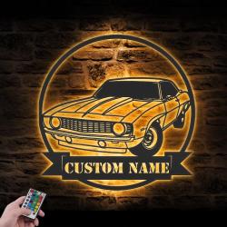 garage classic muscle car custom metal wall art led light name sign 2