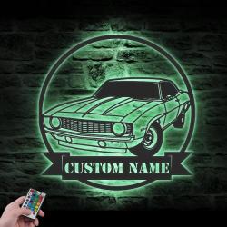 garage classic muscle car custom metal wall art led light name sign 5