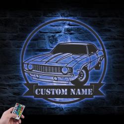 garage classic muscle car custom metal wall art led light name sign 6