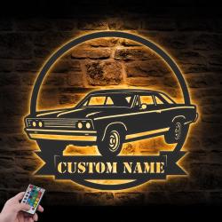 garage custom metal wall art led light classic car name sign 2