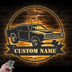 garage custom metal wall art led light muscle car name sign 2