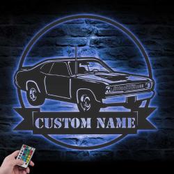 garage custom metal wall art led light muscle car name sign 5