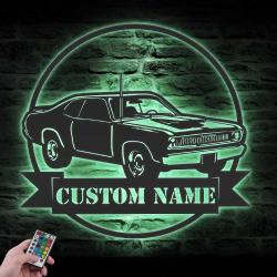 garage custom metal wall art led light muscle car name sign 6