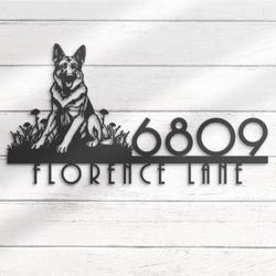 german shepherd house number custom metal address sign dog home number 3