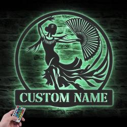 Girl Flamenco Dancer Custom Metal Wall Art LED Light