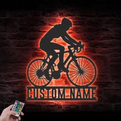 girl road bike racing custom metal wall art led light bicycle lover name sign 2