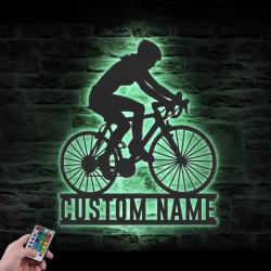 girl road bike racing custom metal wall art led light bicycle lover name sign 4
