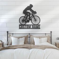 girl road bike racing custom metal wall art led light bicycle lover name sign 5