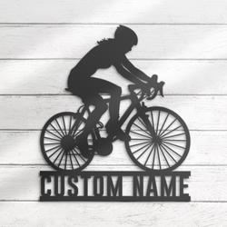 girl road bike racing custom metal wall art led light bicycle lover name sign 6