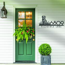golden labrador retriever house number custom metal address sign 4