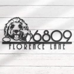 goldendoodle dog beer bar house number custom metal address sign 3