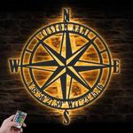 gps nautical compass rose custom metal wall art led light 1
