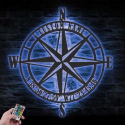 gps nautical compass rose custom metal wall art led light 2