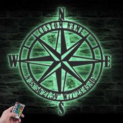 gps nautical compass rose custom metal wall art led light 3