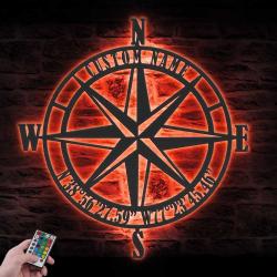gps nautical compass rose custom metal wall art led light 4