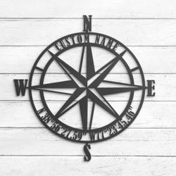 gps nautical compass rose custom metal wall art led light 5