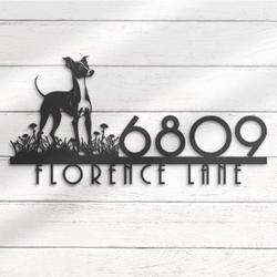 greyhound house number custom metal address sign dog home number 3