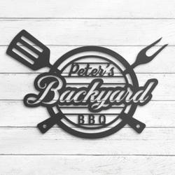 Grill Custom Metal Wall Art LED Light Backyard Barbecue BBQ Name Sign