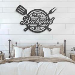 grill custom metal wall art led light backyard barbecue bbq name sign 2