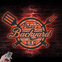 grill custom metal wall art led light backyard barbecue bbq name sign 3
