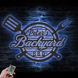 grill custom metal wall art led light backyard barbecue bbq name sign 4