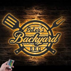 grill custom metal wall art led light backyard barbecue bbq name sign 6