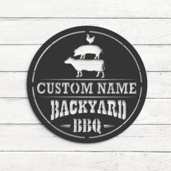 Grill Custom Metal Wall Art LED Light Backyard BBQ Name Sign