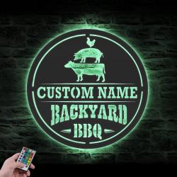 grill custom metal wall art led light backyard bbq name sign 3