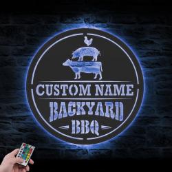 grill custom metal wall art led light backyard bbq name sign 4