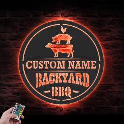 grill custom metal wall art led light backyard bbq name sign 5