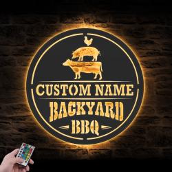 grill custom metal wall art led light backyard bbq name sign 6