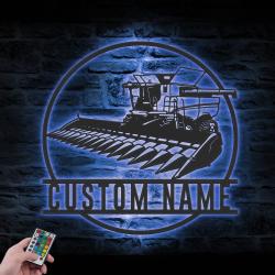 harvester custom metal wall art led light farm tractor name sign 2