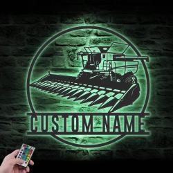 harvester custom metal wall art led light farm tractor name sign 3