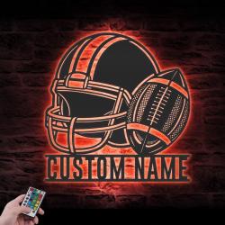 helmet american football custom metal wall art led light player name sign 2