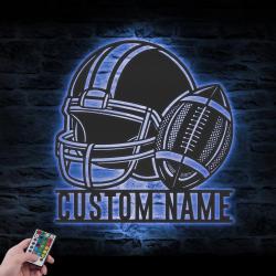 helmet american football custom metal wall art led light player name sign 4