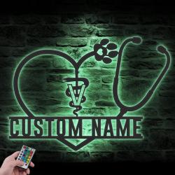 hospital animal clinic custom metal wall art led light vet care name sign 2
