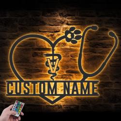 hospital animal clinic custom metal wall art led light vet care name sign 5