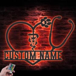 hospital animal clinic custom metal wall art led light vet care name sign 6
