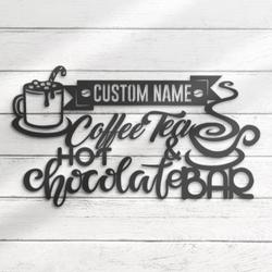 hot chocolate and coffee tea bar custom metal wall art led light 3